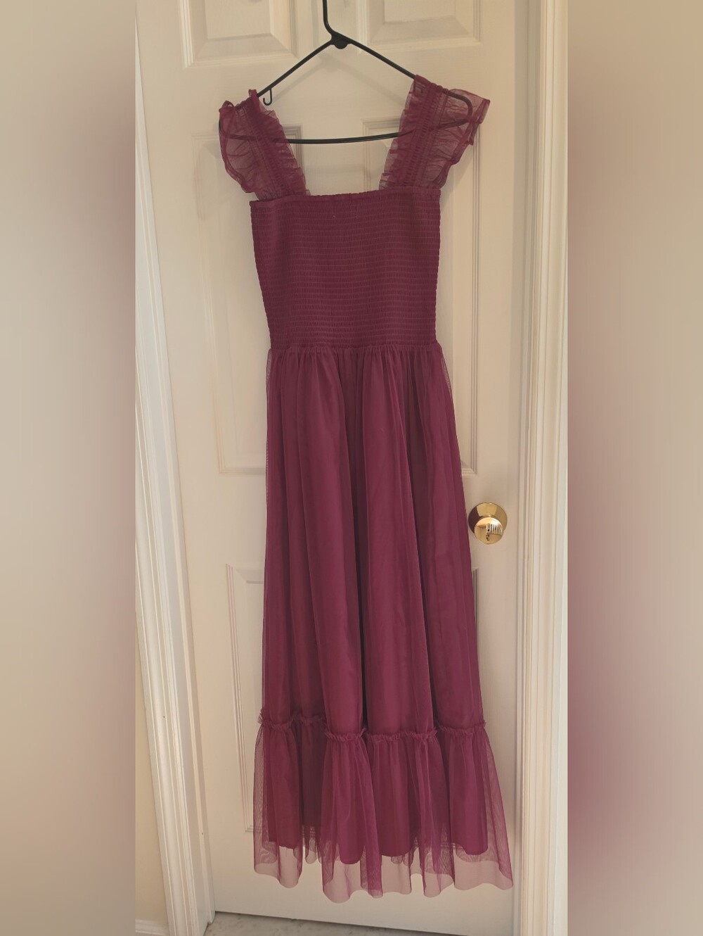 MELLODAY Burgundy Ruffled Strap Maxi Dress